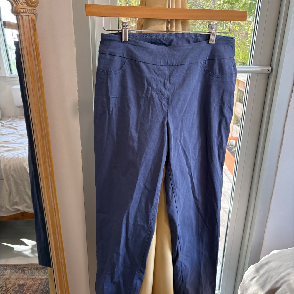 Multiples Slim-Sation Navy Blue Pull-On Ankle Pants Tummy Control Stretch Size 8